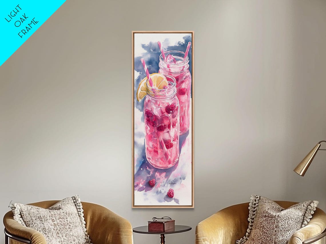 Pink Berry Lemonade Mason Jars Summer Watercolor Kitchen Poster - Image 2