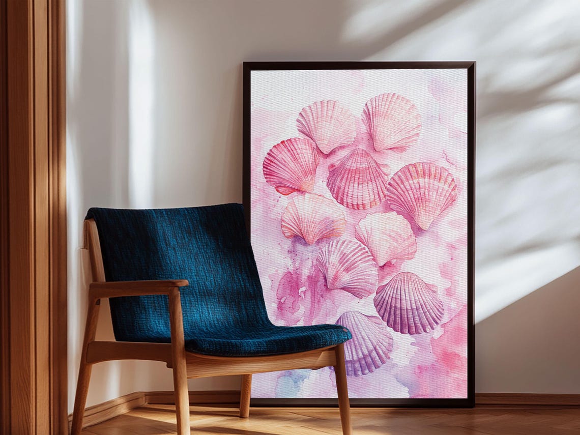 Pink Seashell Collection Watercolor Coastal Beach Wall Art Print - Image 4