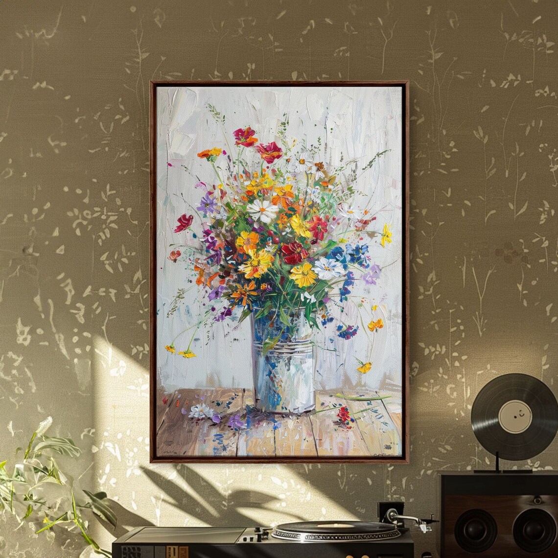 Colorful Wildflowers Rustic Metal Pail Impressionist Floral Art Poster