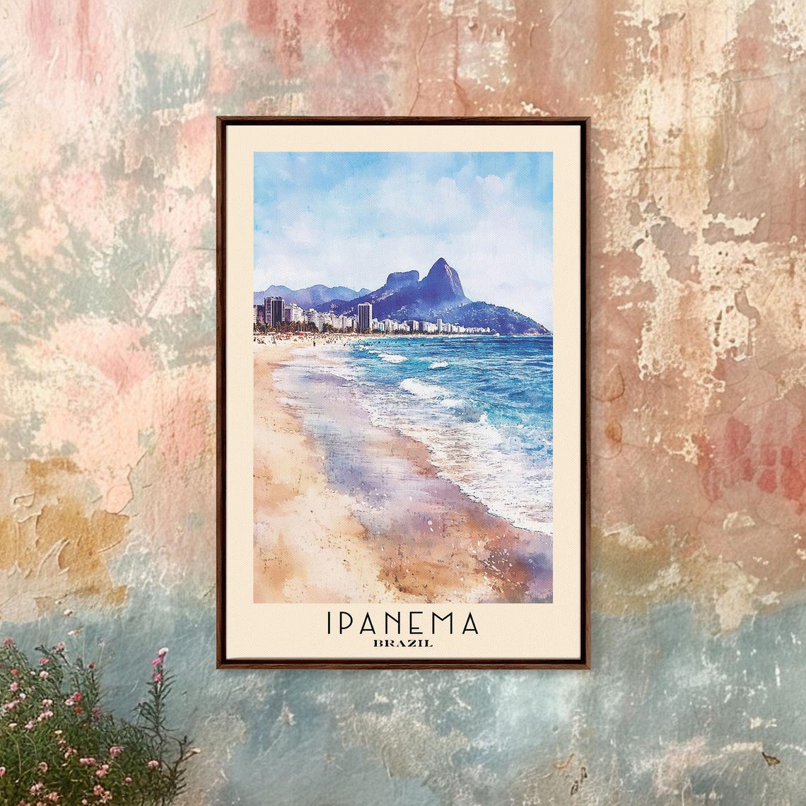 Ipanema Brazil Rio Beach Skyline Mountain Backdrop Watercolor Poster - Image 4