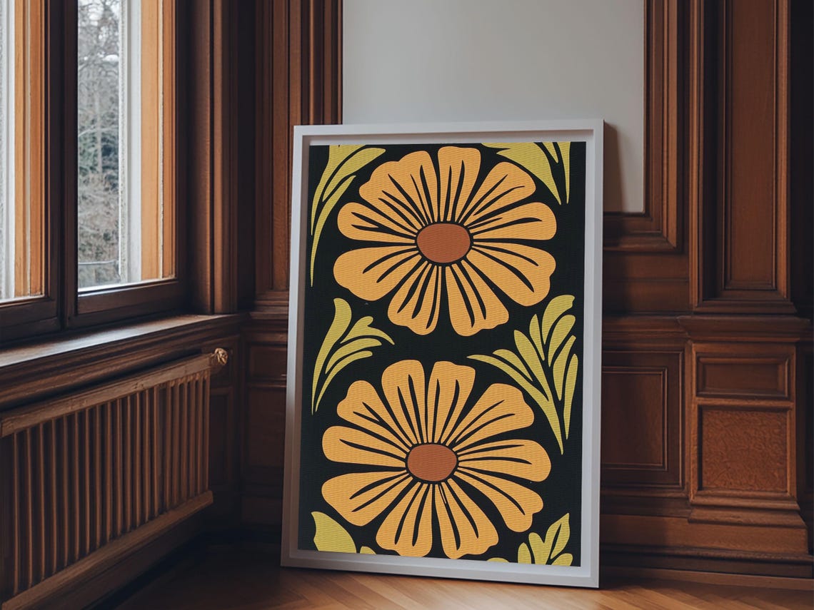 Mid Century Modern Mustard Flowers Retro Botanical Art Poster - Image 3