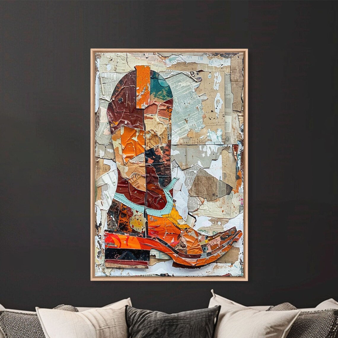 Colorful Western Boot Collage Art Print, Textured Background - Image 4