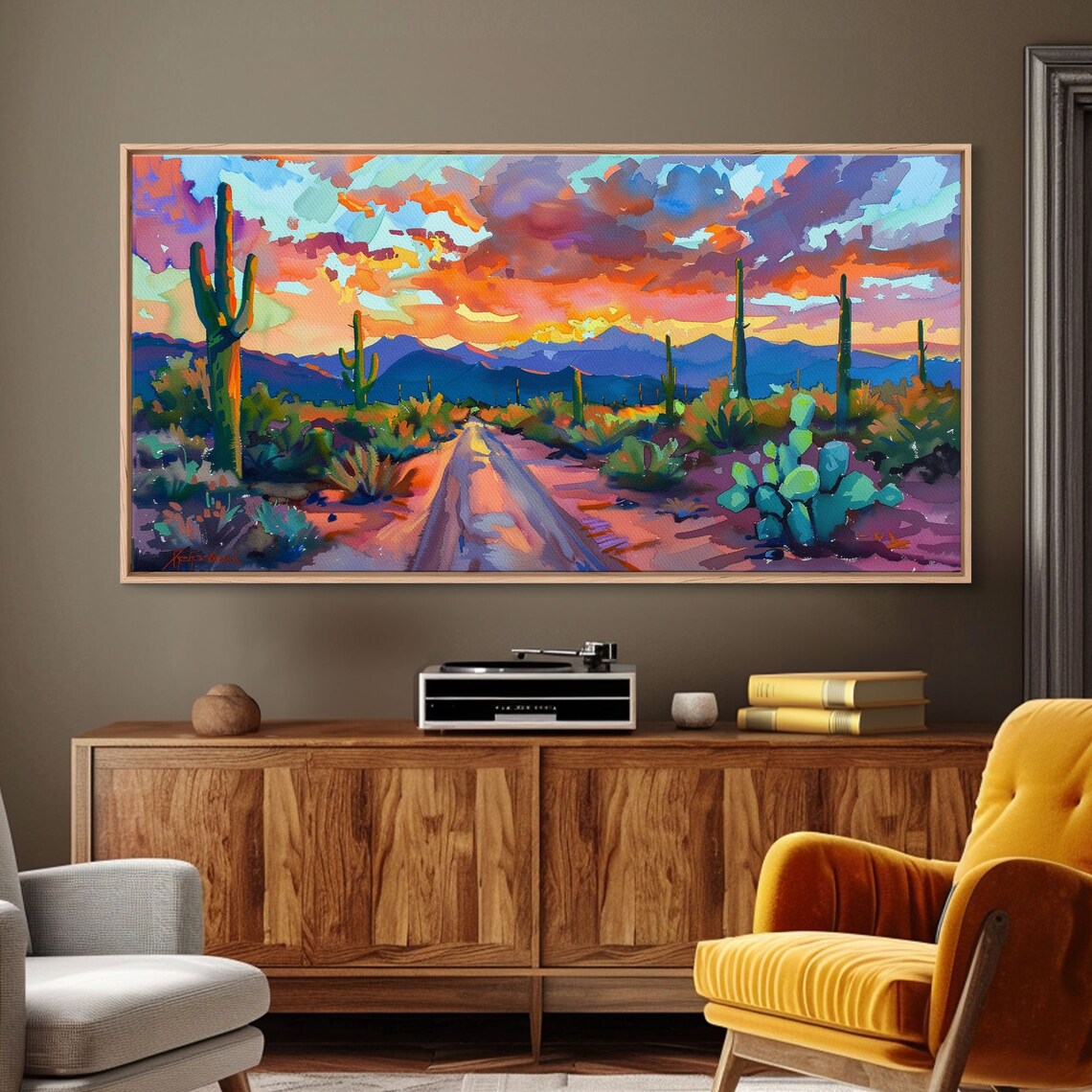 Cacti And Mountains Under Sunset Sky, Southwestern Art Print - Image 5