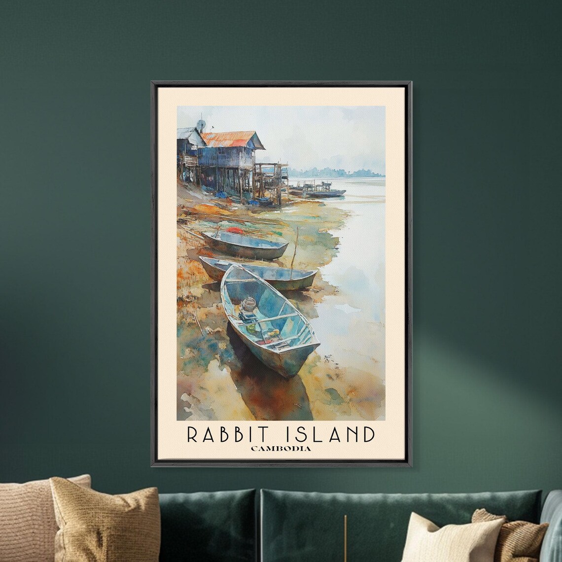 Rabbit Island Cambodia Beached Fishing Boats Stilt Houses Village Watercolor Poster - Image 5