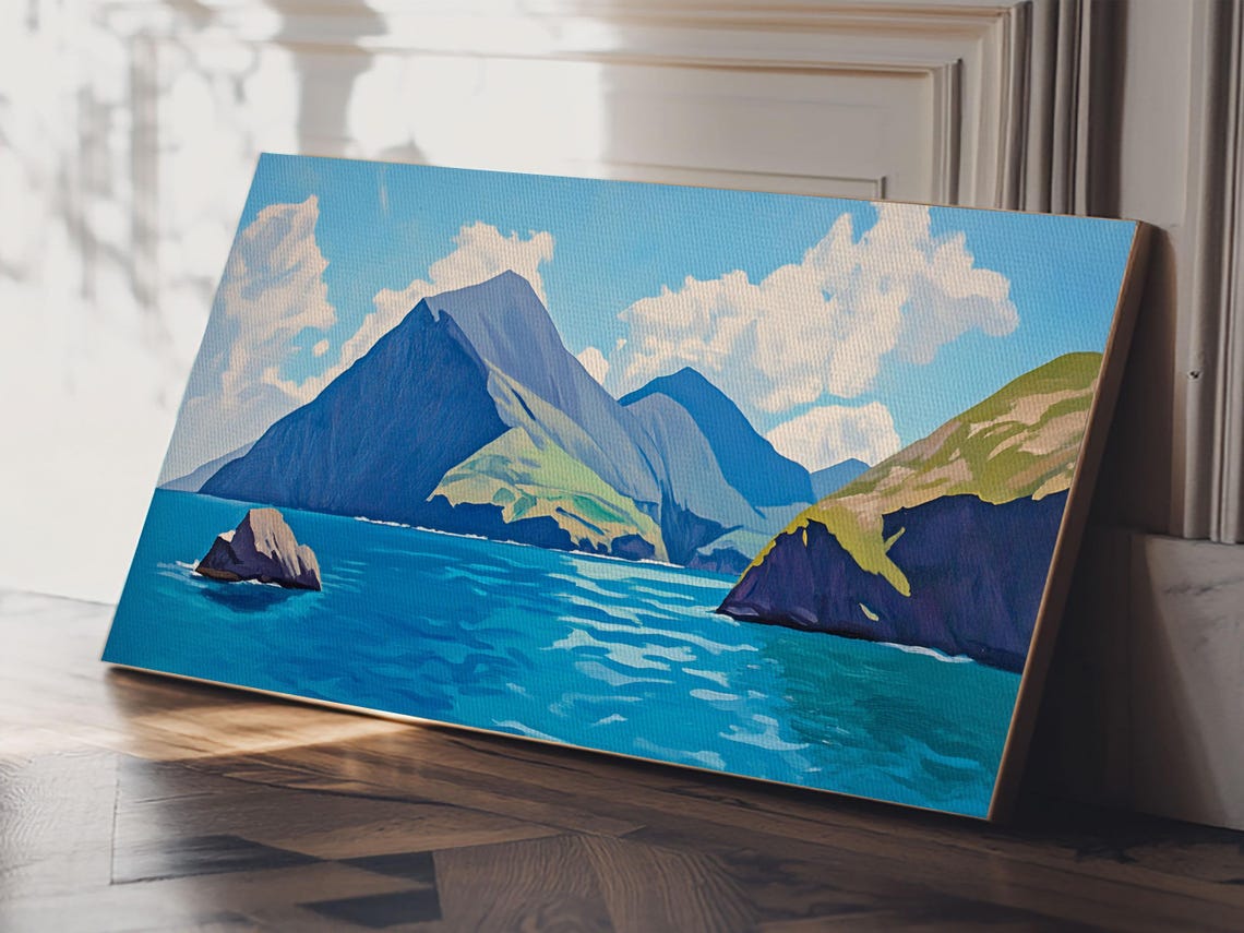 Tropical Island Volcanic Peaks Turquoise Bay Landscape Travel Poster - Image 3