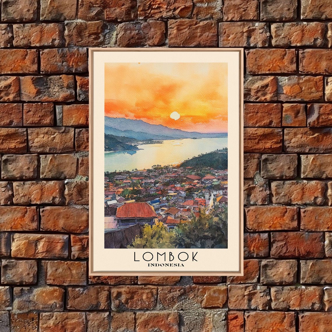 Lombok Indonesia Sunset Coastal Town Bay Mountain View Travel Poster - Image 6