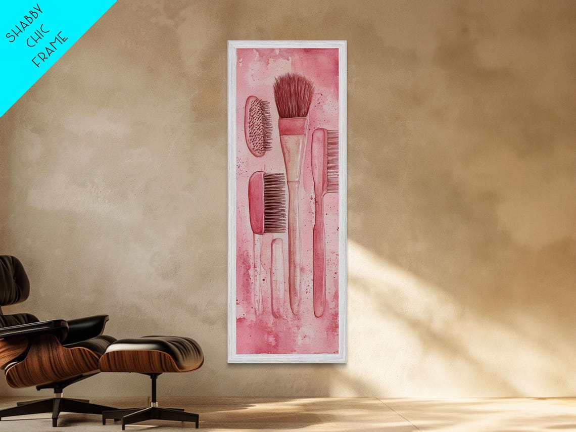 Pink Hairbrushes And Combs Watercolor Vanity Beauty Salon Wall Art - Image 3