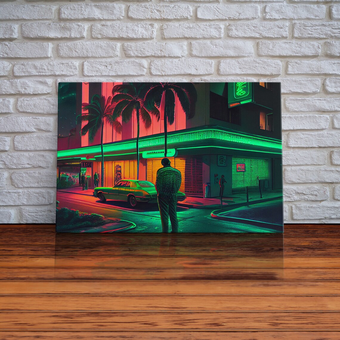 Miami Vice Retro Neon Lights Classic Car Art Print - Image 2