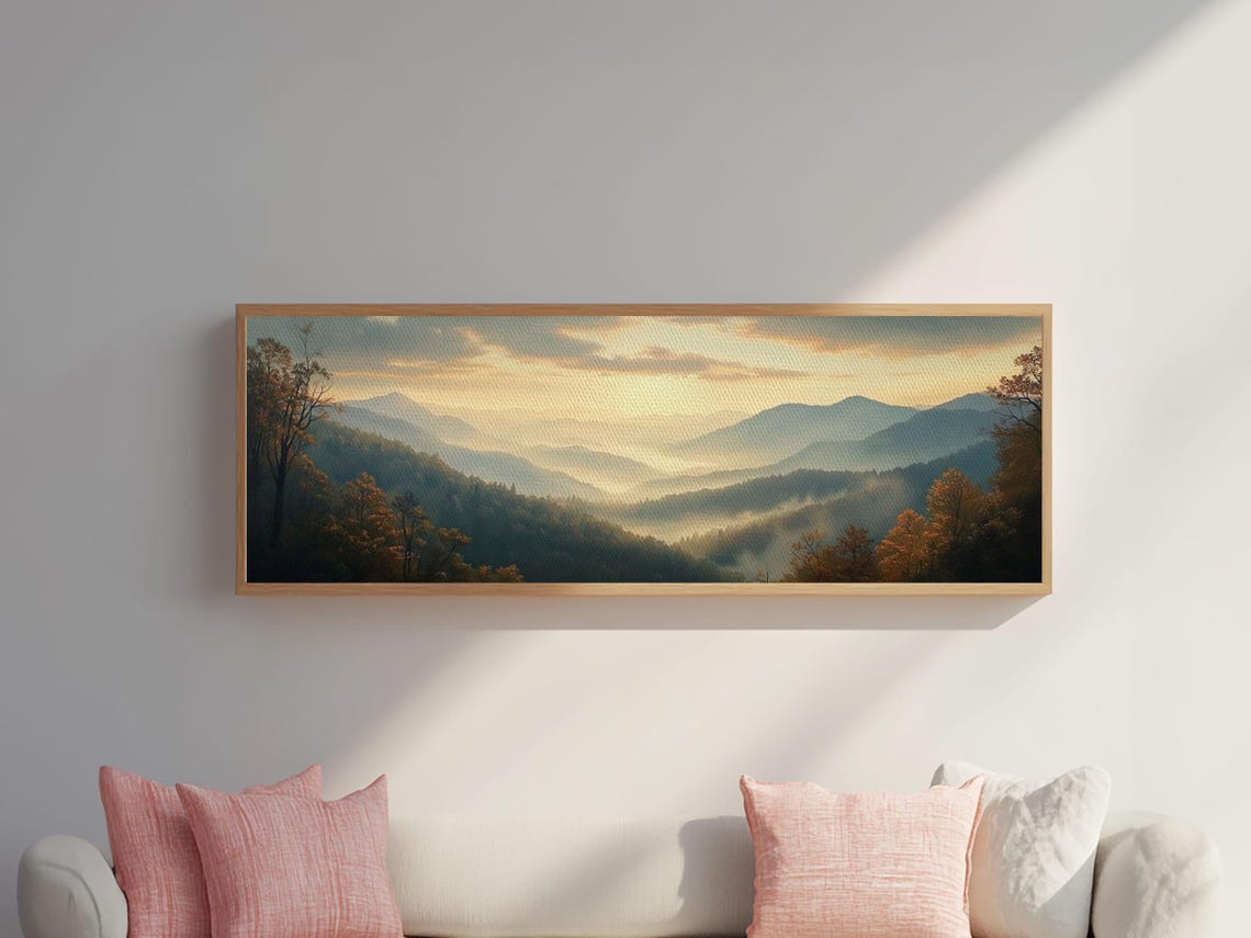 Abstract Golden Mountain Sunrise Misty Layers Panoramic Poster Art - Image 4