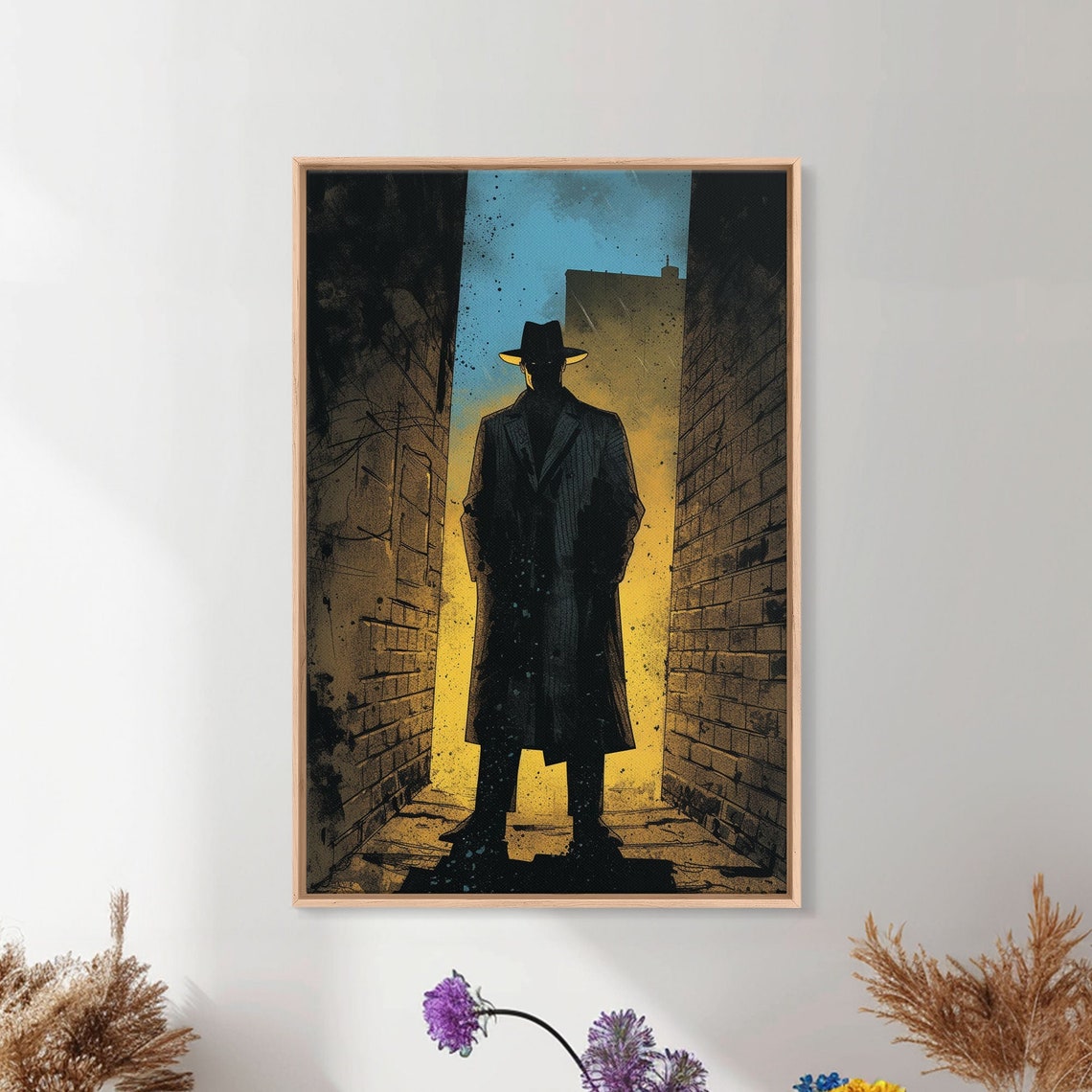 Comic Detective Alley Night Silhouette Fedora Trench Noir Wall Art - Image 2