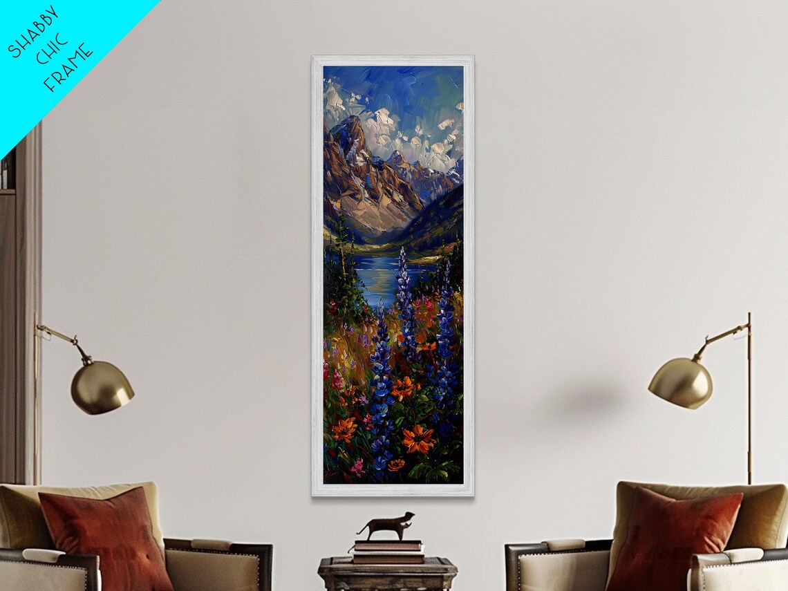 Alpine Lake Wildflowers Mountain Peaks Summer Landscape Print