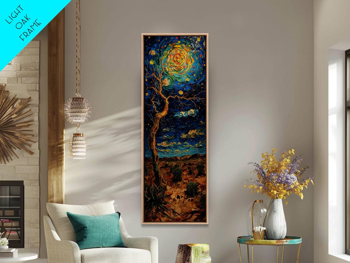 Starry Night Desert Tree Van Gogh Style Swirling Sky Art Print - Image 3