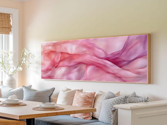 Light Pink Abstract Print Living Room Wall Art Horizontal Pink Wall Art Feminine Wabi Sabi Art Minimalist Extra Wide Art