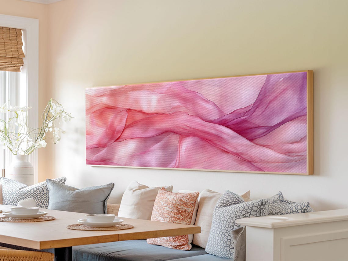 Blush Pink Silk Waves Abstract Panoramic Minimalist Wall Art
