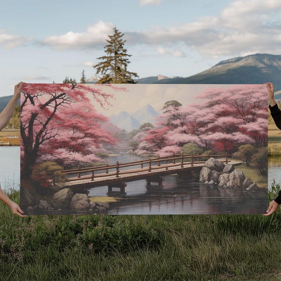 Japanese Wall Art Cherry Blossoms River Wall Art Panoramic Art Wall Art Art Landscape Art Print Office Wall Art Kitchen Art