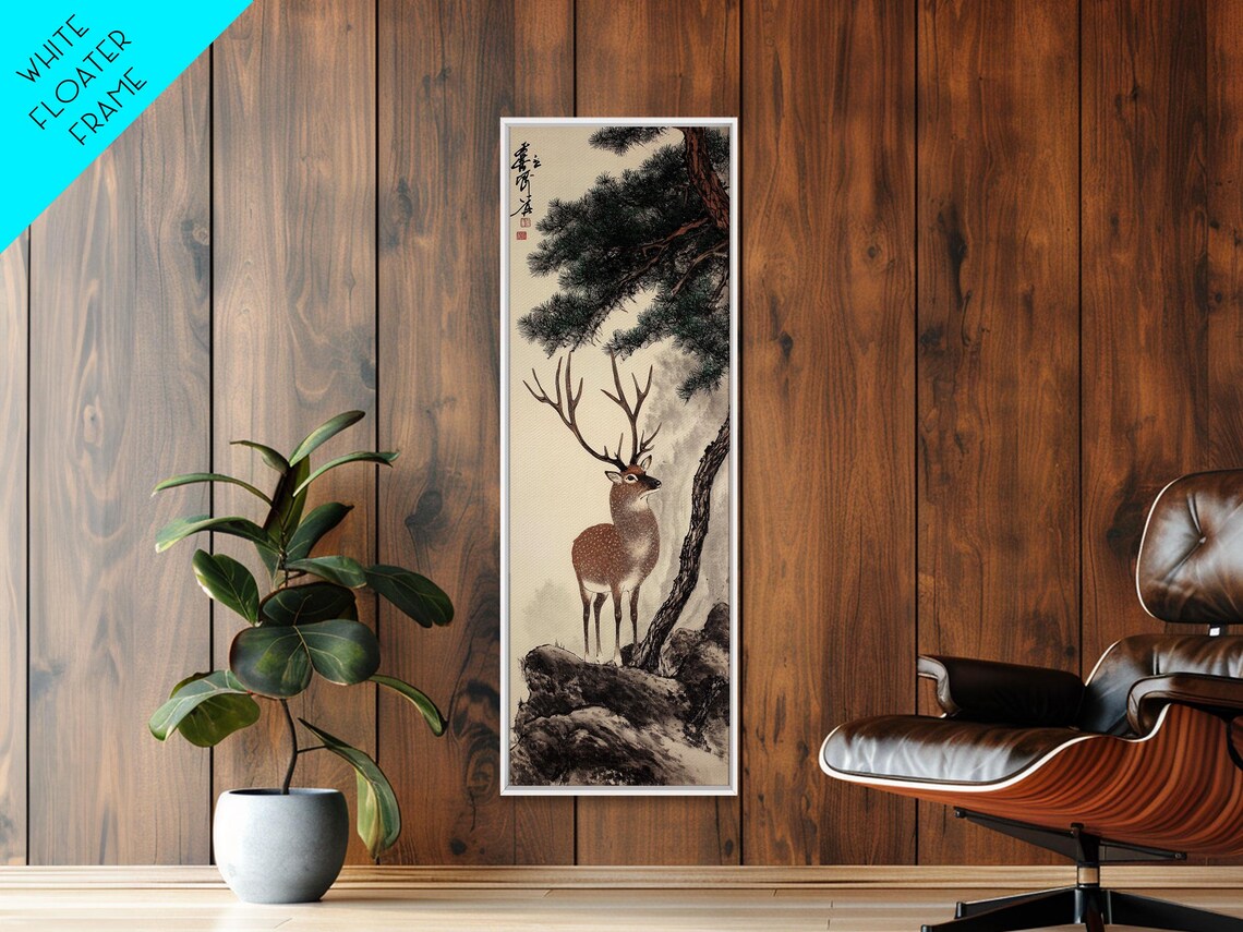 Framed Print Of Stag Under Pine Tree Rustic Wall Art Nature Inspired Above Bed Wall Art Cottagecore Decor Mountain Art - Image 4