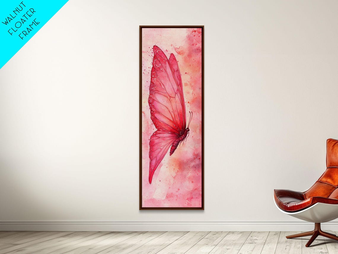 Pink Butterfly Side View Watercolor Delicate Wings Nature Wall Art - Image 4