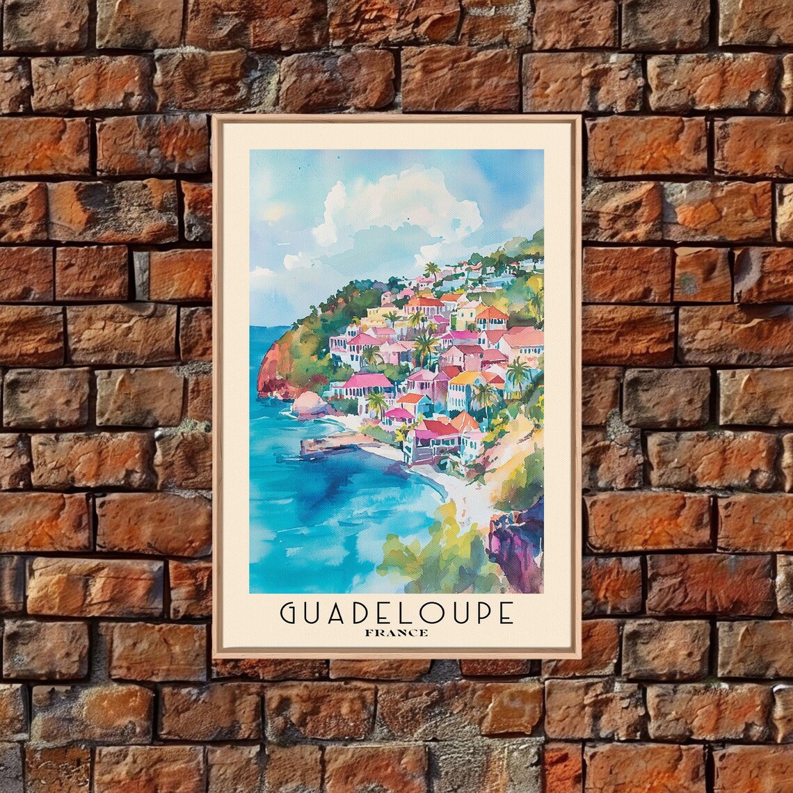 Guadeloupe France Colorful Hillside Town Turquoise Bay Travel Poster - Image 5