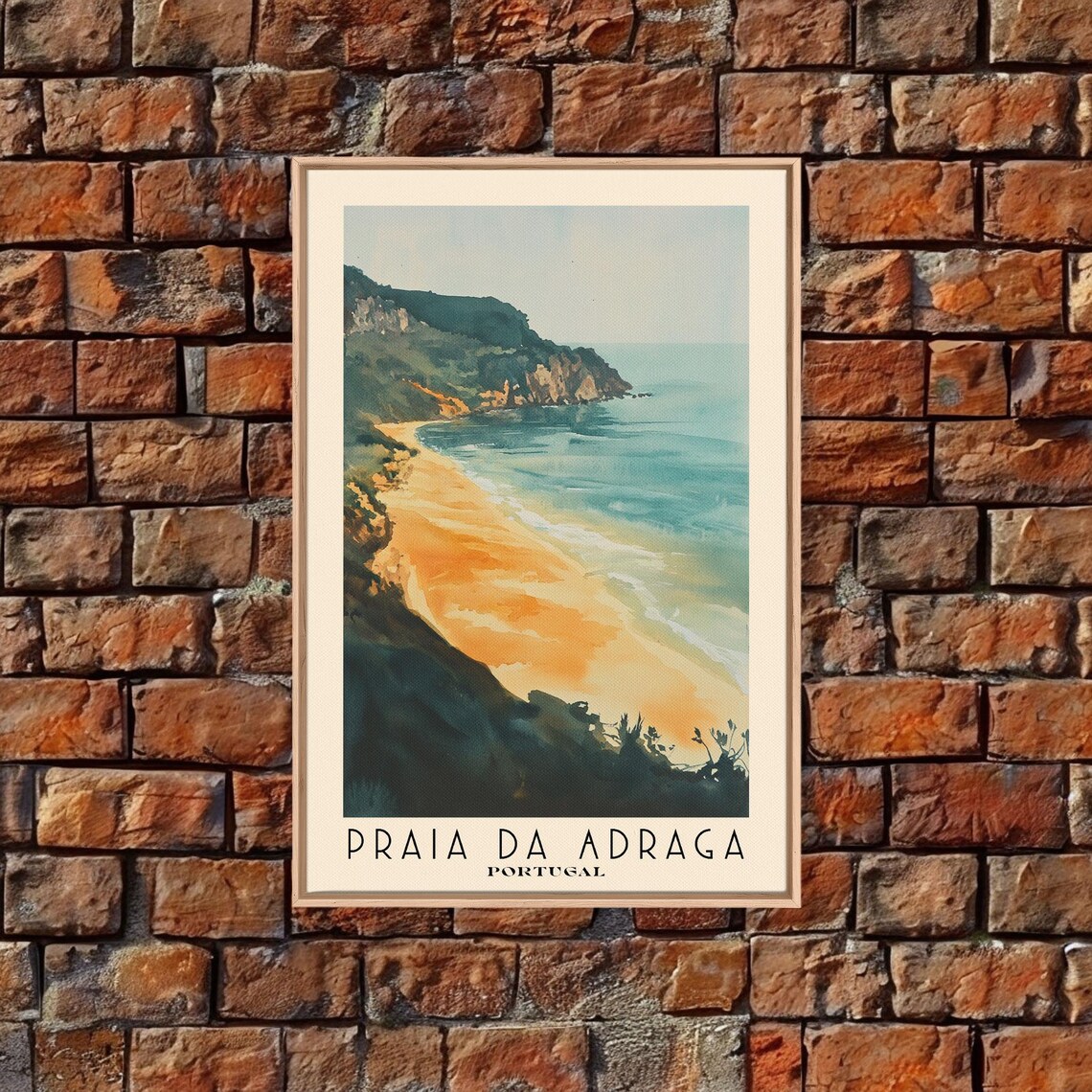 Praia da Adraga Portugal Golden Beach Dark Cliffs Watercolor Travel Poster - Image 4