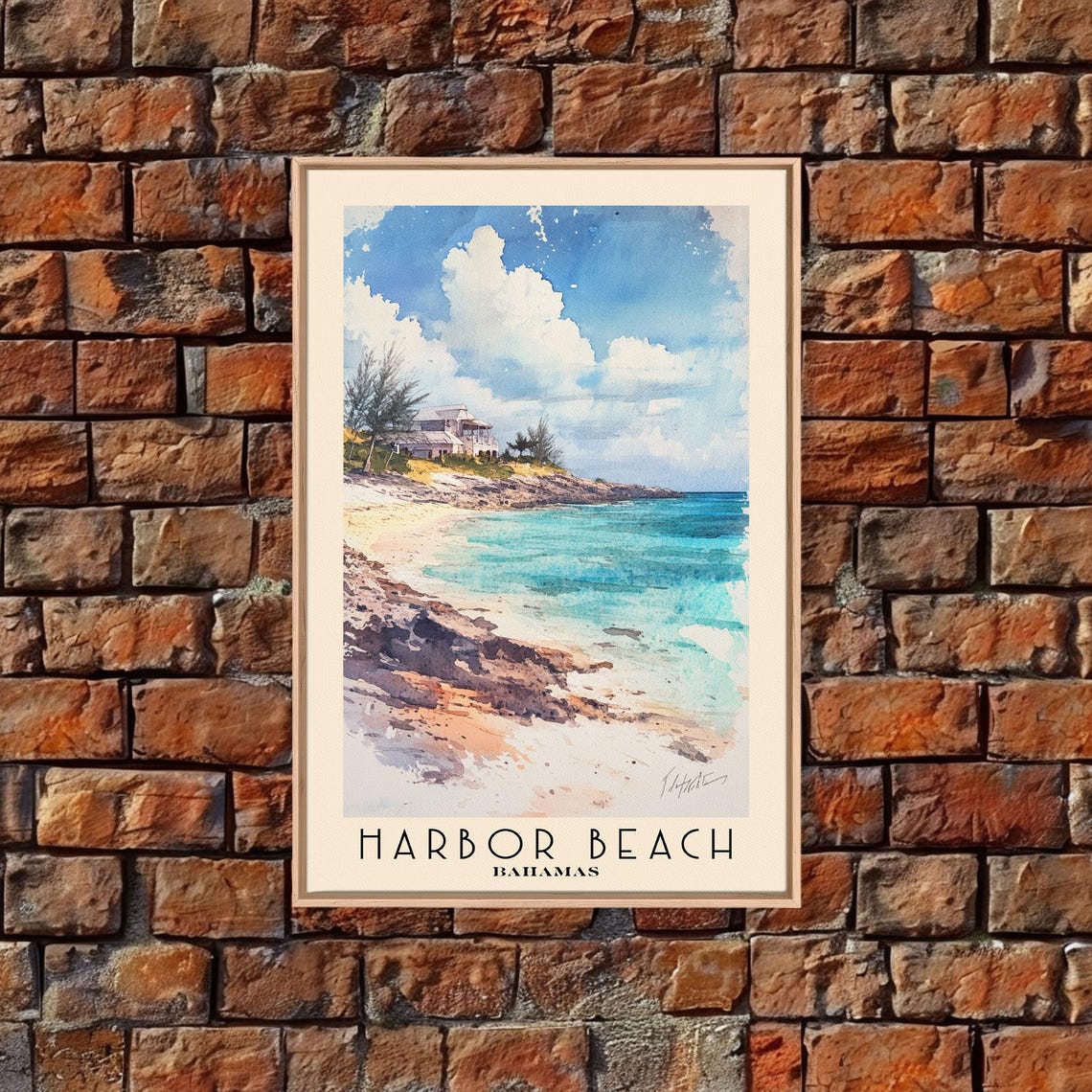 Harbor Beach Bahamas Cliffside House Turquoise Water Watercolor Poster - Image 5