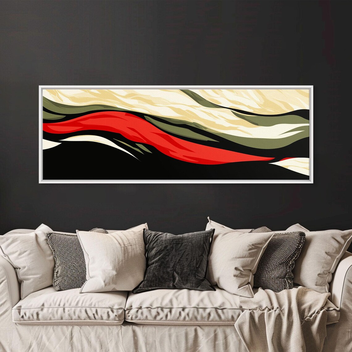 Moody Abstract Painting Print Waves Panoramic Extra Wide Wall Art Red Black And Green Wall Art Modern Art - Image 2