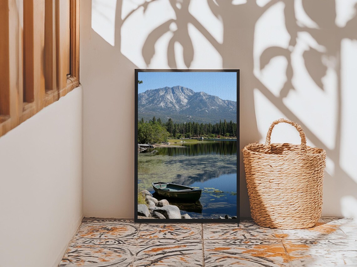 Mountain Lake Wooden Rowboat Pine Forest Serene Reflection Nature Travel Poster - Image 6