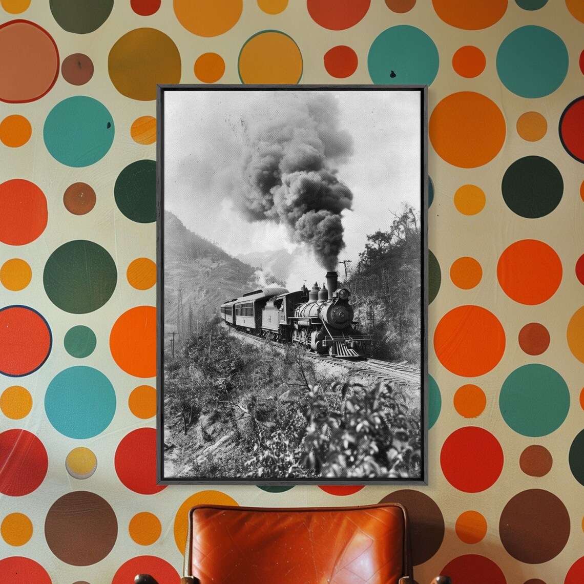 Steam Train Climbing Mountain Pass In Vintage Black White Photo Poster - Image 2