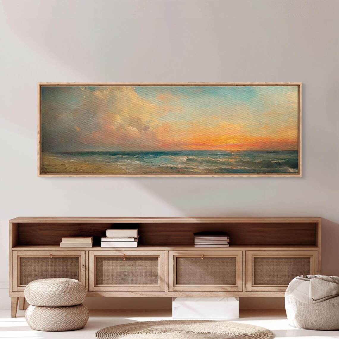 Moody Seascape Sunset Golden Horizon Storm Clouds Ocean Wall Art - Image 6