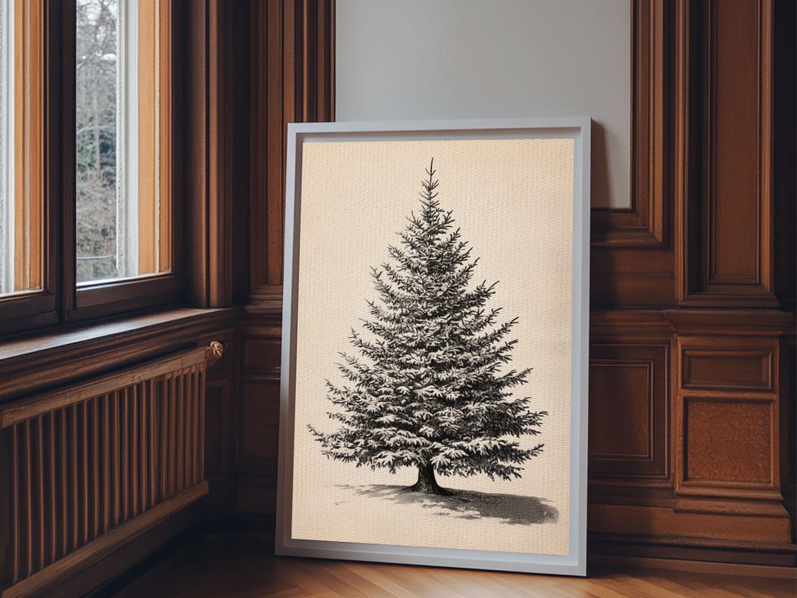 Bare Christmas Tree Pencil Sketch Rustic Minimalist Holiday Poster - Image 3
