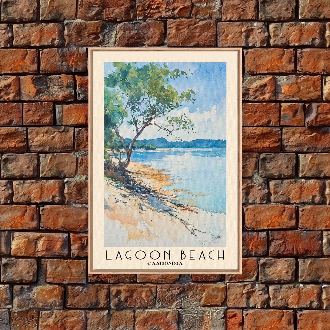 Lagoon Beach Cambodia Leaning Tree Calm Shore Watercolor Poster - Image 5