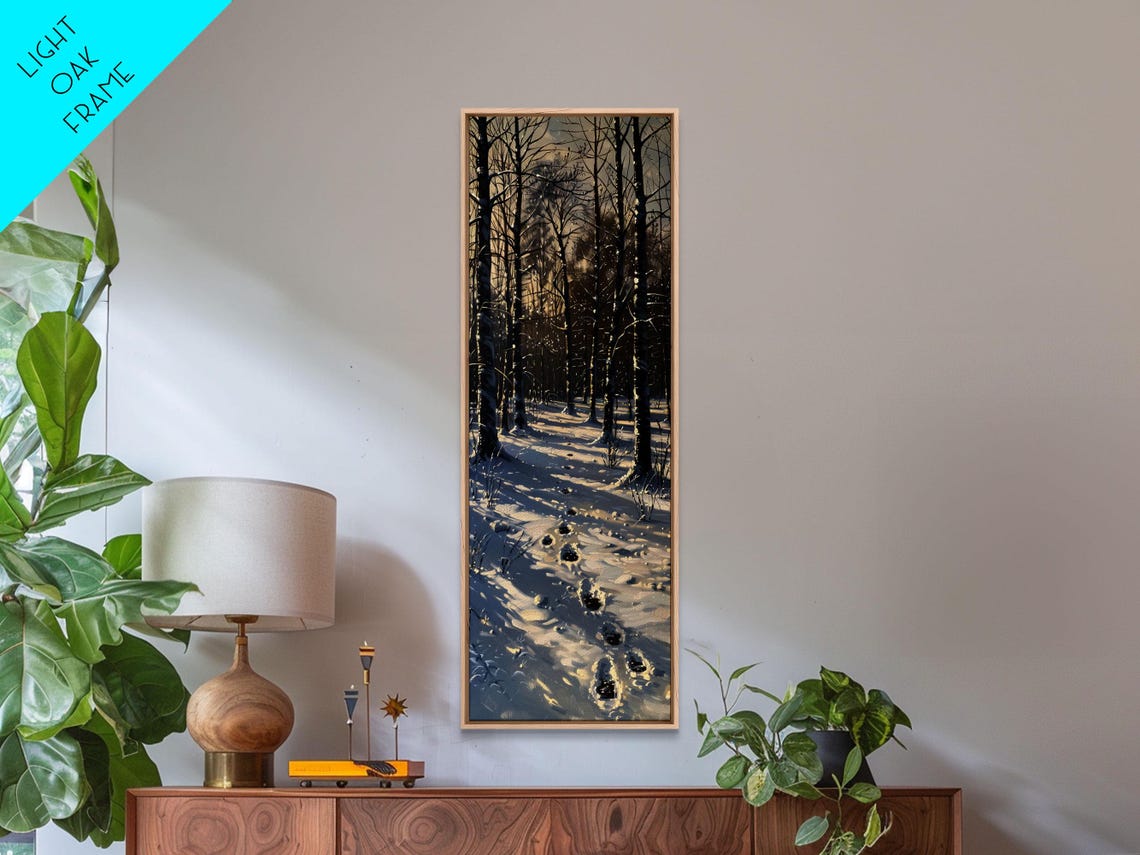 Snowy Winter Forest Path Footprints Moody Landscape Wall Print - Image 3