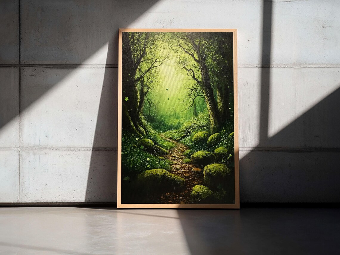 Enchanted Green Forest Path Magical Woodland Light Fantasy Nature Art Poster - Image 3