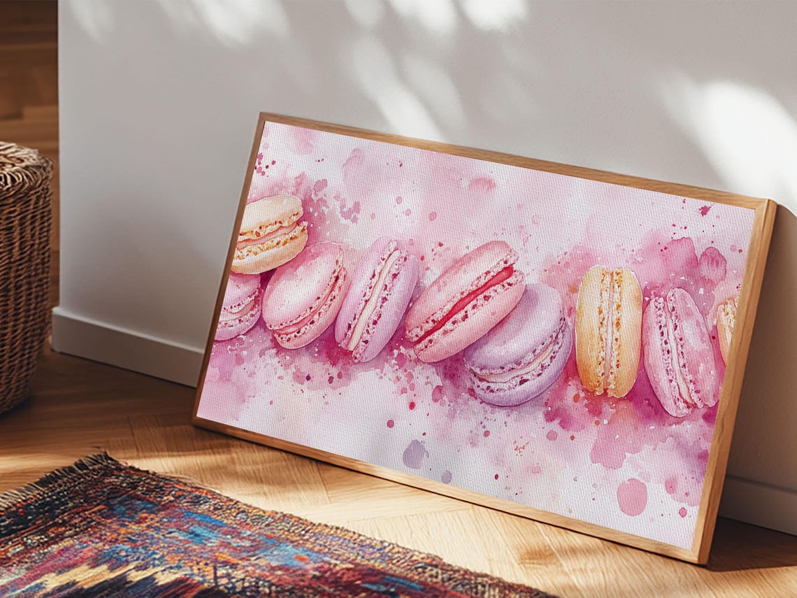 Pastel Macarons Watercolor Pink French Pastry Sweet Treat Decor Poster - Image 4