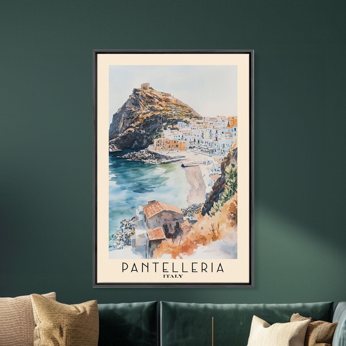 Pantelleria Italy Rocky Crag White Town Harbor Cove View Poster - Image 5