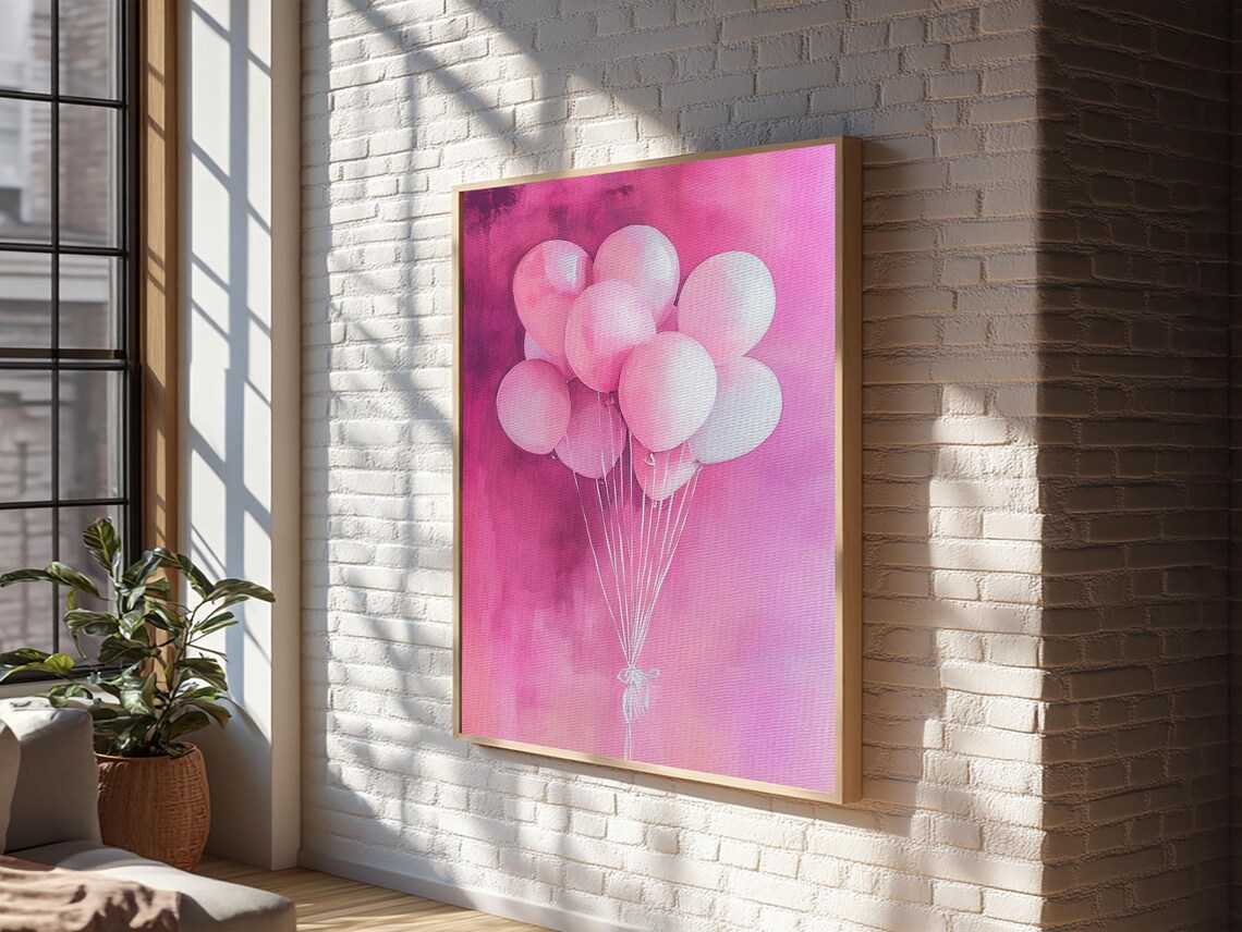 Pink Balloons Watercolor Bunch Party Celebration Wall Art Poster - Image 4