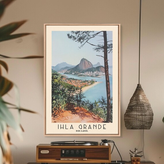 Ilha Grande Brazil Coastal Panorama Bay Mountain View Watercolor Poster