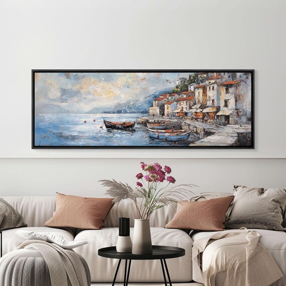 Watercolor Seascape Painting Print Archival Print Italian Seaside Serene And Moody Wall Art Home Decor Boho Rustic Art Lakehouse Decor