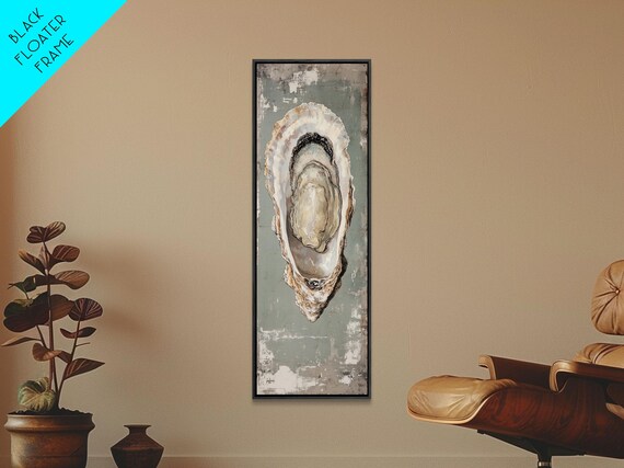 Single Oyster Shell Sage Green Minimalist Coastal Still Life Print