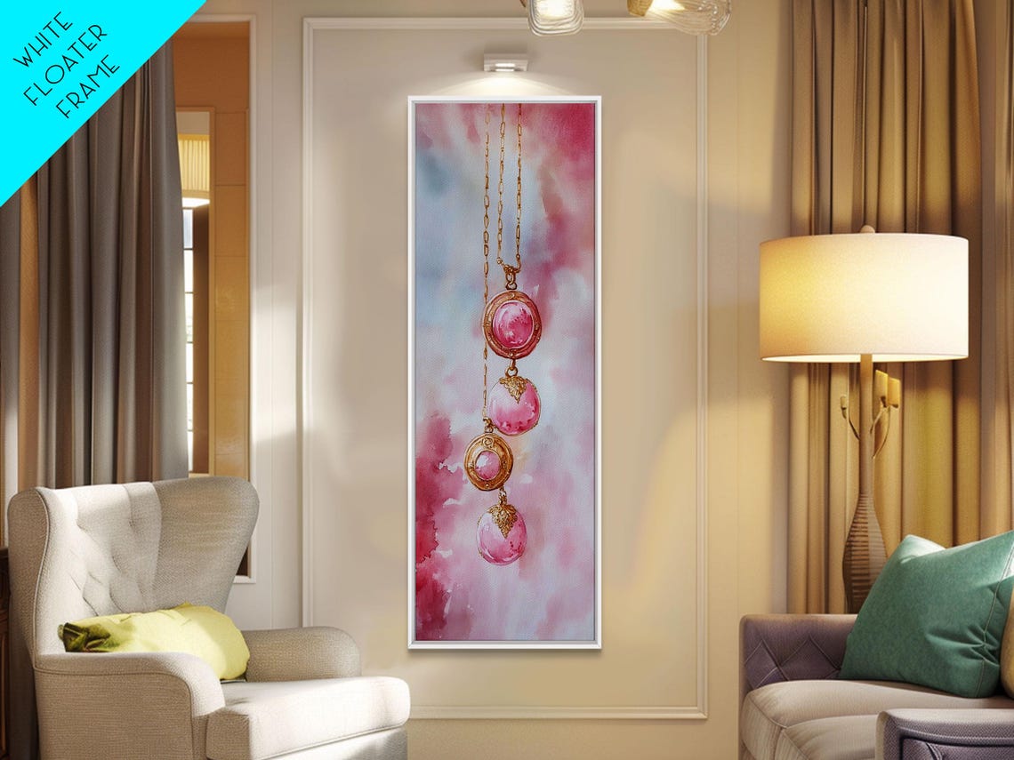 Pink Gemstone Pendant Necklaces Watercolor Jewelry Art Poster - Image 5