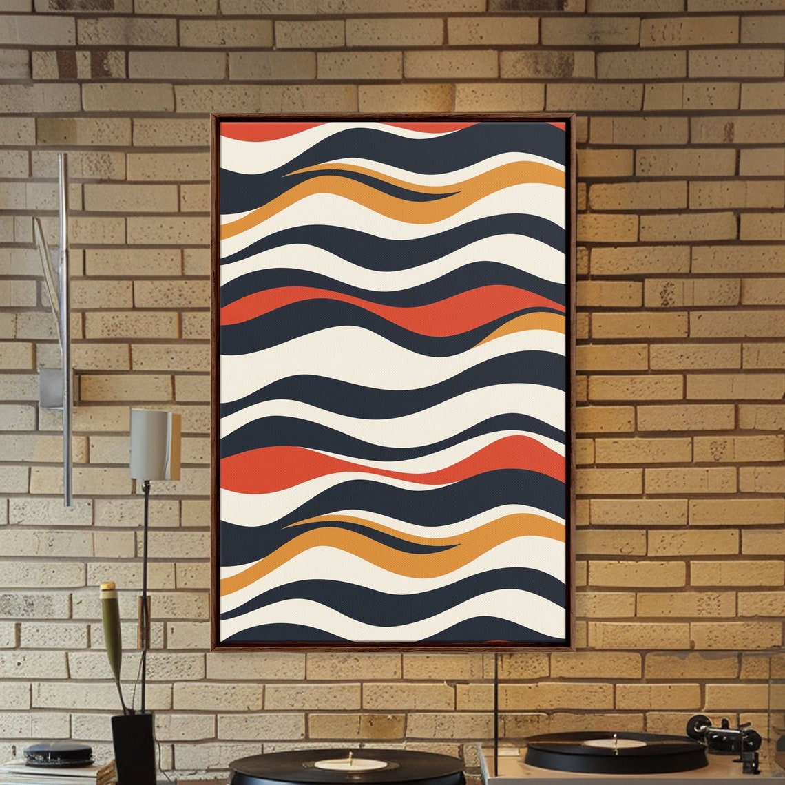 Mid Century Modern Wavy Ripple Wall Art Print Navy Orange Red Abstract - Image 5