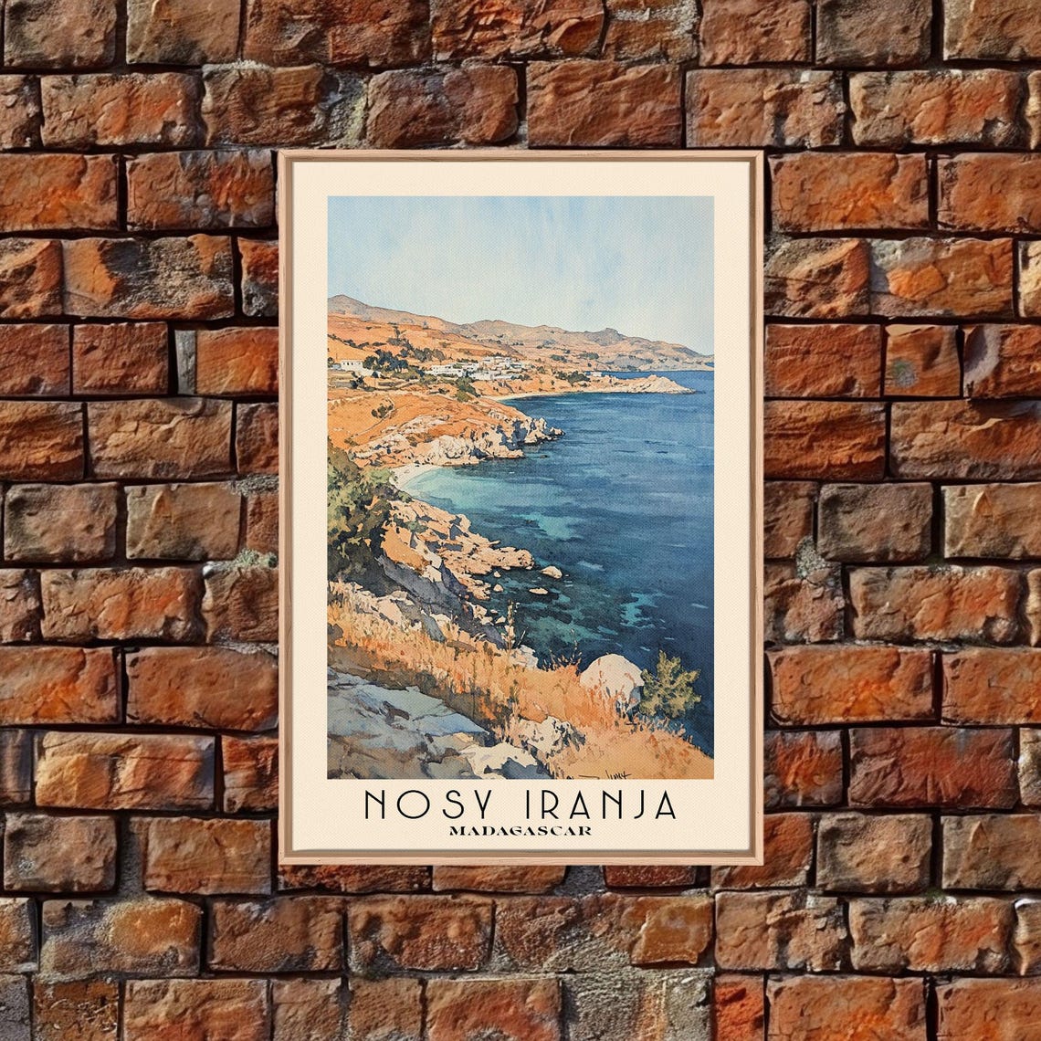 Nosy Iranja Madagascar Ochre Cliffs Turquoise Cove Watercolor Poster - Image 4
