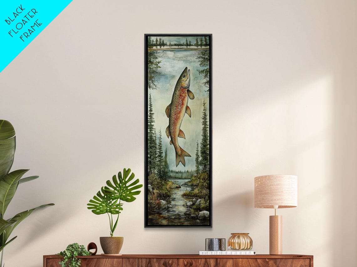 Rainbow Trout Leaping Mountain River Fishing Wall Decor Poster - Image 3