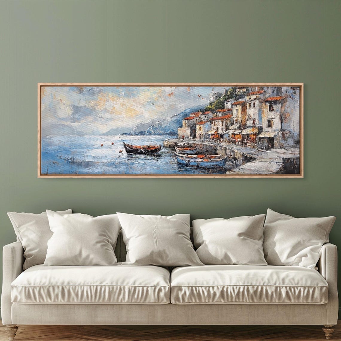 Mediterranean Seaside Village Harbor Boats Watercolor Coastal Poster - Image 2