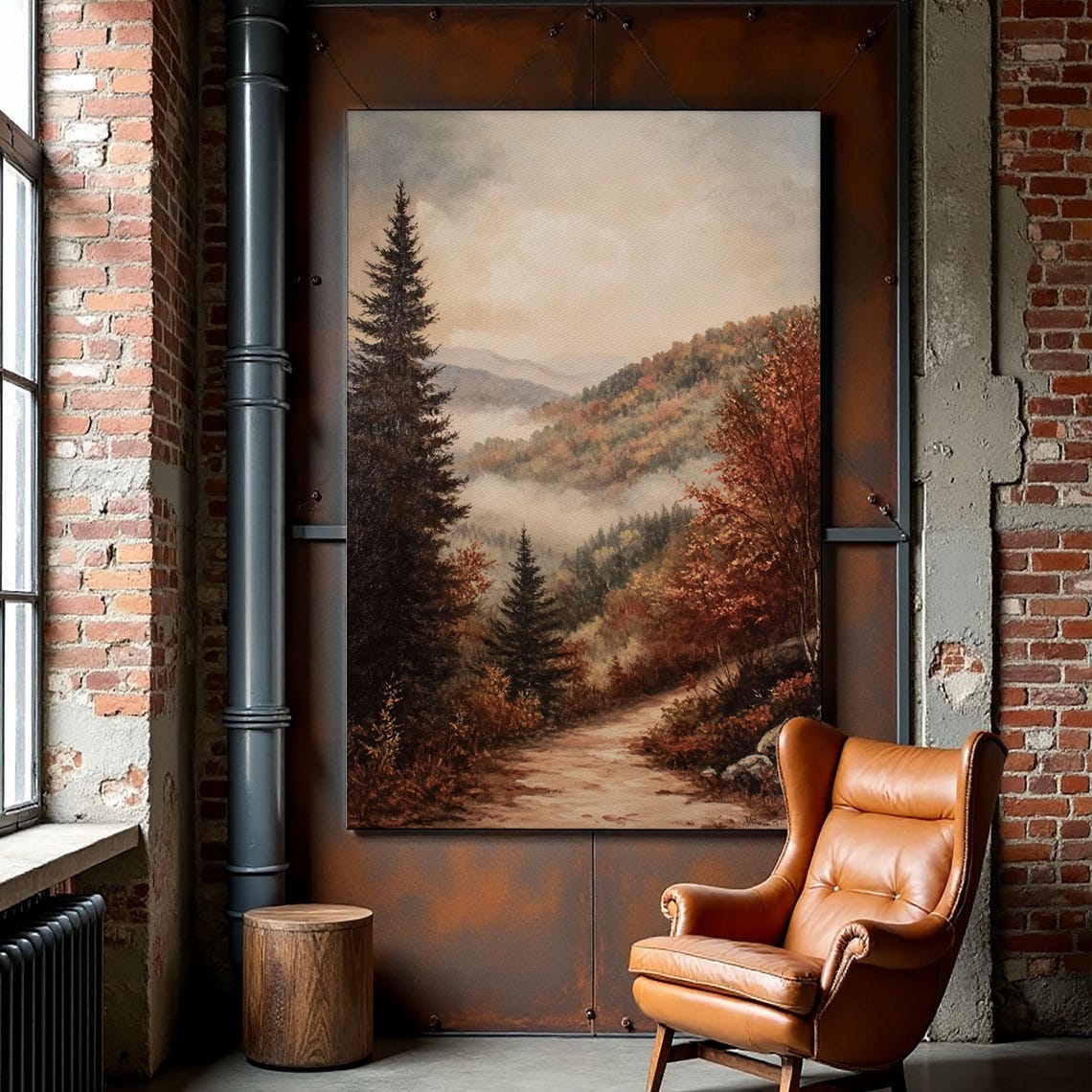 Misty Mountain Valley Autumn Path Golden Foliage Landscape Poster - Image 5