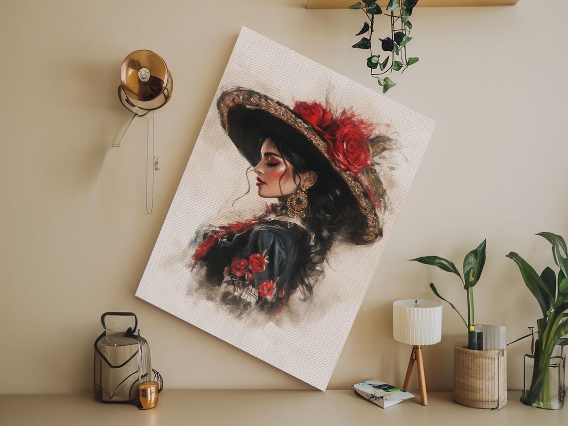 Woman In Rose Hat Spanish Style Profile Elegant Watercolor Art Poster - Image 4