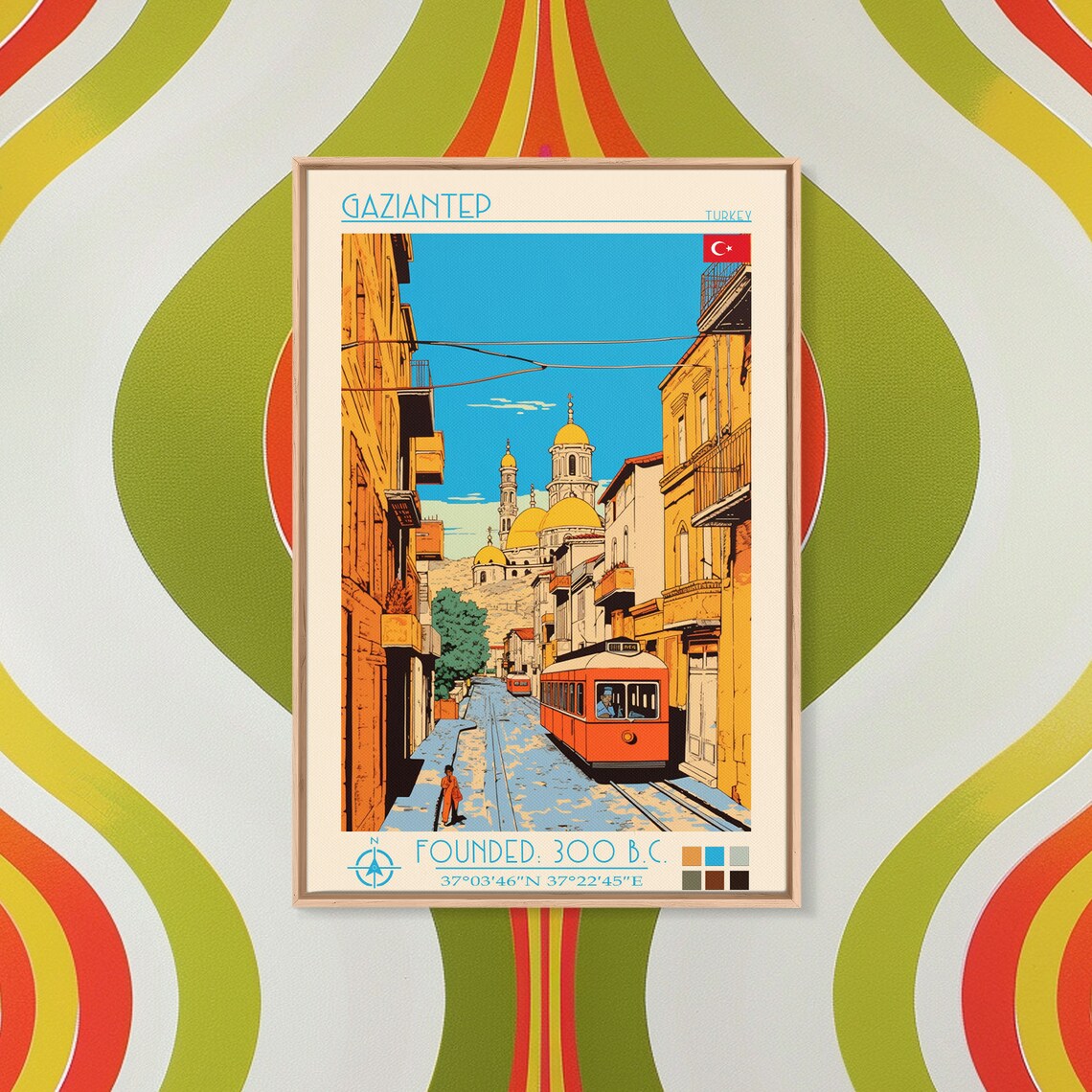Gaziantep Turkey Narrow Street Red Tram Golden Domes View Poster - Image 3