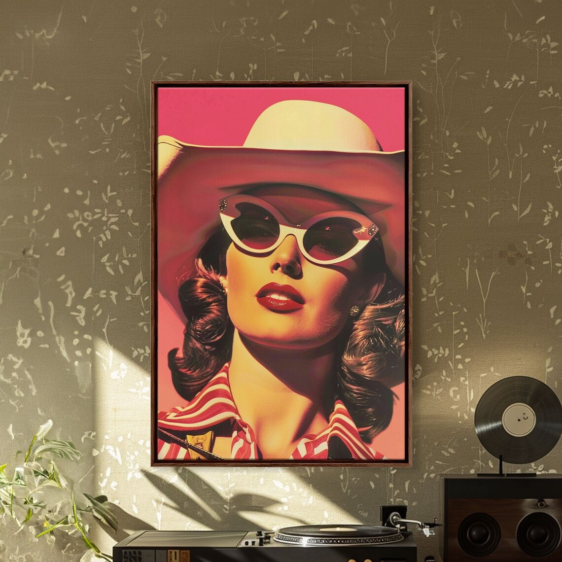 Retro Cowgirl With White Sunglasses Pink Pop Art Western Poster - Image 2