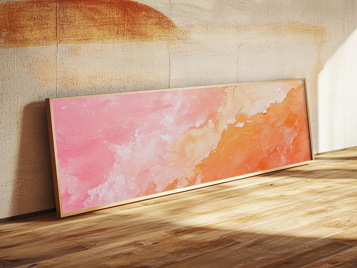 Textured Blush Pink Coral Peach Abstract Pastel Panoramic Art Print