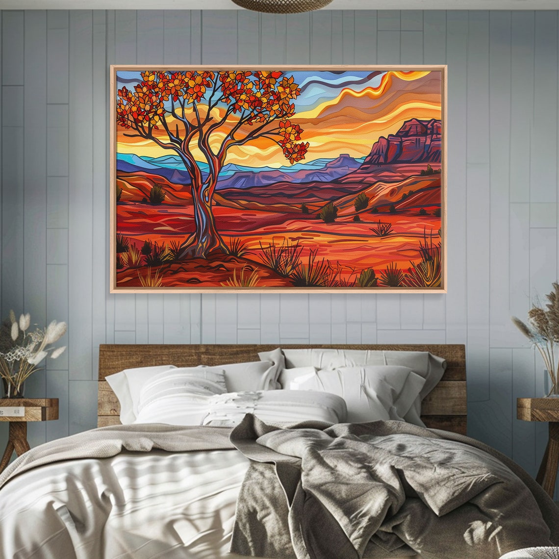 Red Desert Canyon Sunset Twisted Tree Stylized Landscape Wall Art - Image 5