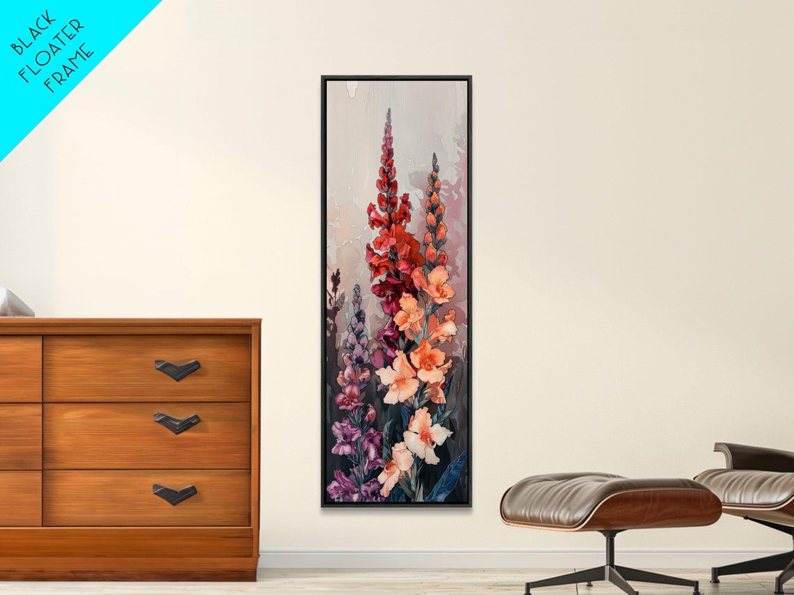 Vibrant Gladiolus Flowers Red Orange Tall Japanese Art Poster - Image 5